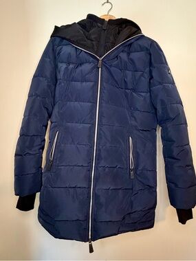 Women's Navy Quilted Ski Jacket with Hood